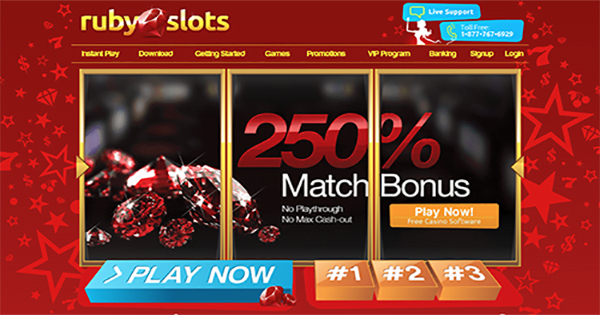 250% up to $2500 at Ruby Slots