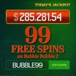 Hurry up and grab 99 FREE SPINS on the classic Bubble Bubble 2 game!