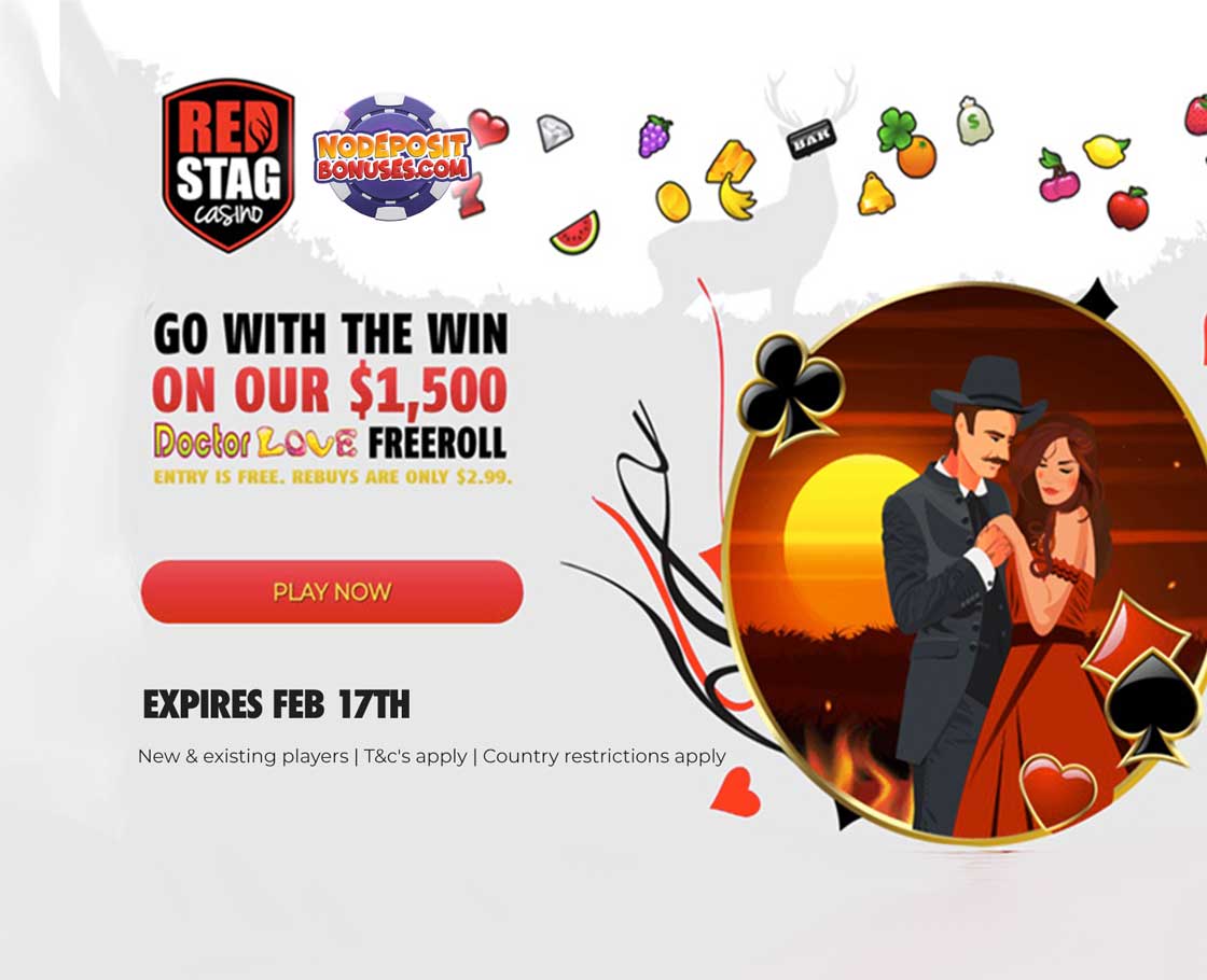 Join the $1500 freeroll slot tournament and celebrate  “Love Day” at Red Stag Casino
