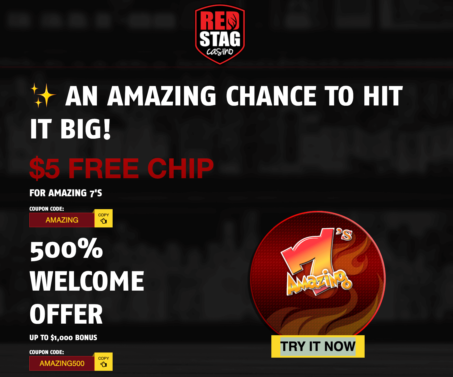 $5 Free Chip on Amazing 7’s at Red Stag Casino